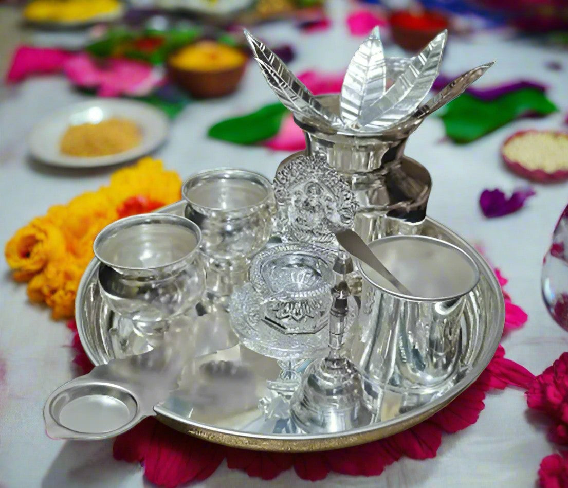 Pure German Silver Pooja thali Combo Set
